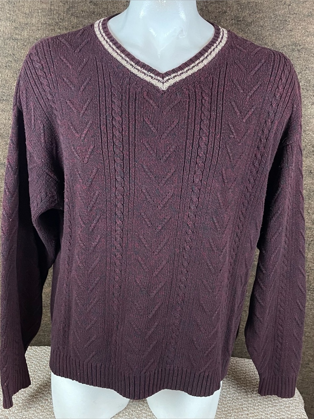 Vintage St John’s Bay Cricket Sweater Mens XL Cable Knit Tennis V Neck 90s R3